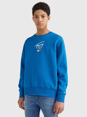 Férfi Tommy Hilfiger Signature Crewneck Pulóverek Kék | HU 919RVD